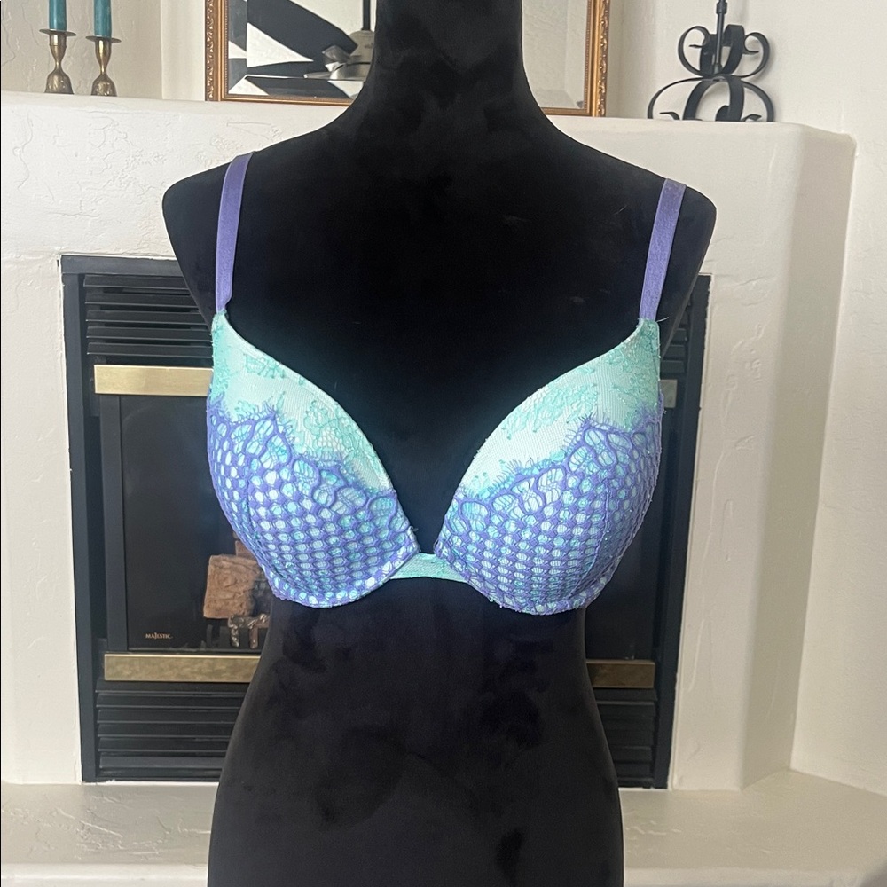 Victoria's Secret Mint and Purple Lace Bra